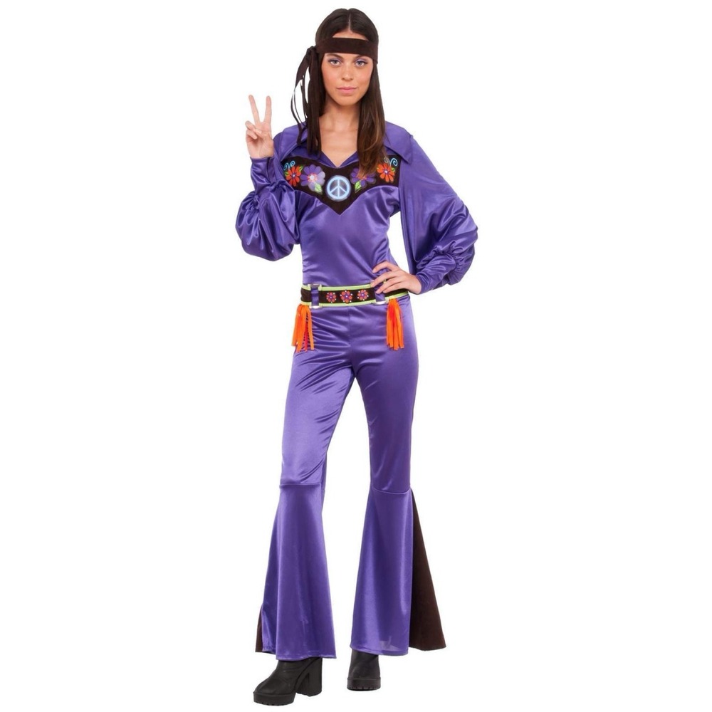 That 70s Babe Womens Hippie Costume, Purple Bell Bottoms Pantsuit